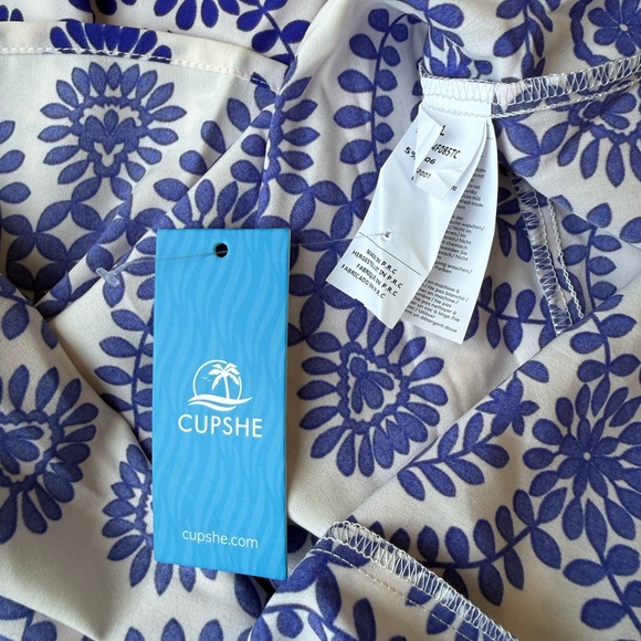 CUPSHE Blue & White Boho Midi Dress | Size Large | A-Line V-Neck - Picture 6 of 6